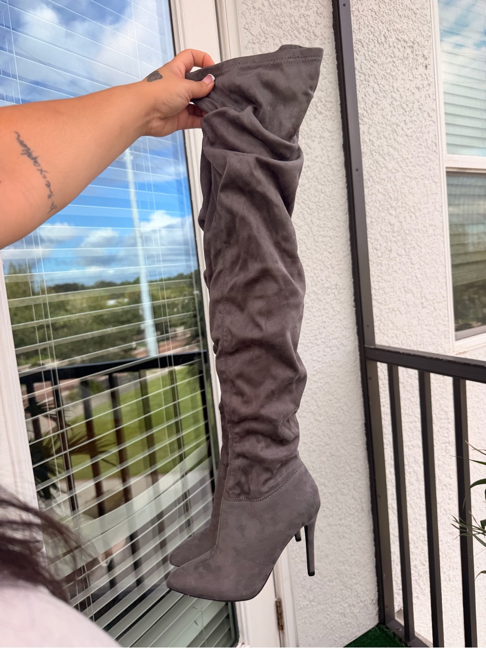 Forever 21 Gray Suede Over-the-Knee Stiletto Boots